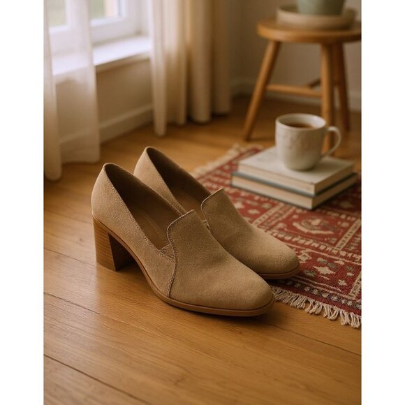 New Women's - Joie Wevenly Tan Suede Square Toe Block Heels, Size 8 1/2 - Picture 1 of 11